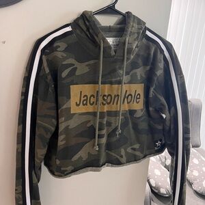 Camo Cropped Hoodie with Jackson Hole Print